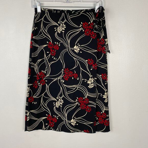 Younity Y2K Skirt Black Floral Wrap Skirt Knee Length Size Romantic Soft Medium - Picture 1 of 9